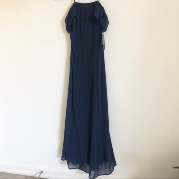Lulu’s Perfectly Poised Off-the-Shoulder Maxi Navy Blue XS - Picture 3 of 8